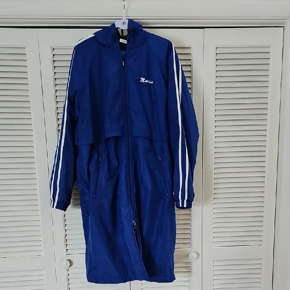 Blue Hooded Windbreaker with White Stripes